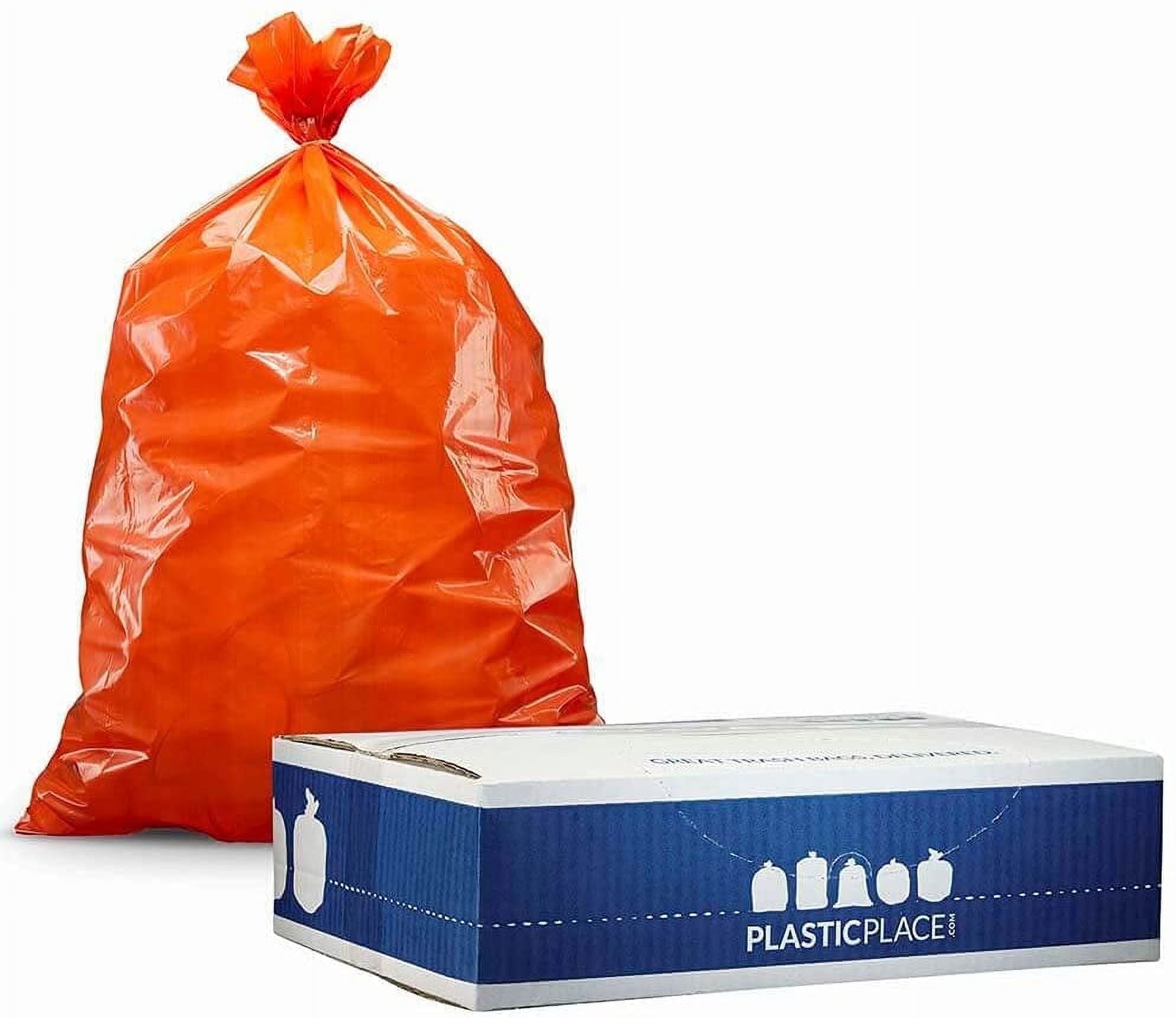 Plasticplace 40-45 gallon Trash Bags │ 1.5 Mil │ Orange Heavy Duty Garbage Can Liners │ 40” x 46” (100 Count)