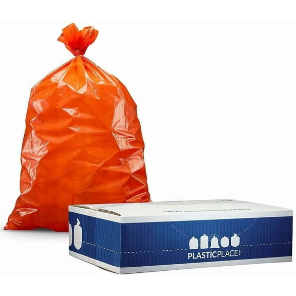 Plasticplace 40-45 gallon Trash Bags │ 1.5 Mil │ Orange Heavy Duty Garbage Can Liners │ 40” x 46” (100 Count)