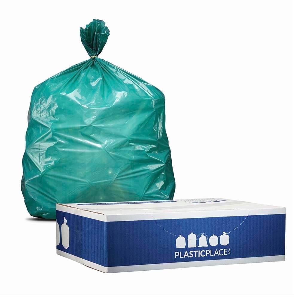 Plasticplace 40-45 Gallon Trash Bags │ 1.2 Mil │ Green Garbage Can Liners │ 40” x 46” (100 Count)