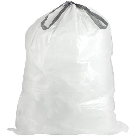 Plasticplace Custom Fit Trash Bags, Compatible with simplehuman Code E (100 Count) White Drawstring Garbage Liners 5.2 Gallon / 20 Liter, 18.5" x 20"