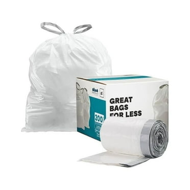 Plasticplace Custom Fit Trash Bags, Compatible with simplehuman Code E (200 Count) White Drawstring Garbage Liners 5.2 Gallon / 20 Liter, 18.5" x 20"