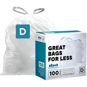 Plasticplace Custom Fit Trash Bags, Compatible with simplehuman Code D (100 Count) White Drawstring Garbage Liners 5.3 Gallon / 20 Liter, 15.75" x 28"
