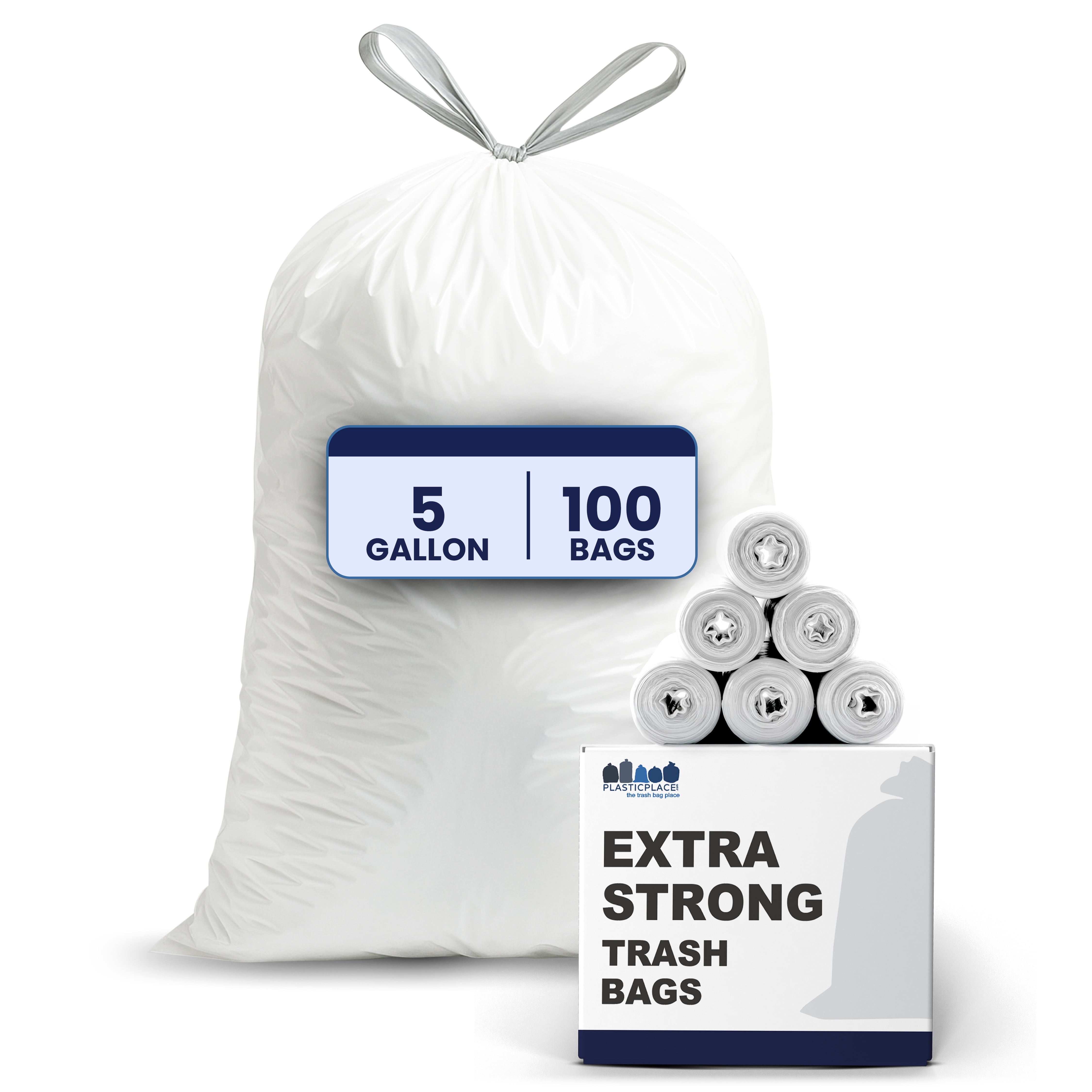 Plasticplace Trash Bags 5 Gallon White Drawstring 19 x25 100ct plasticplace-trash-bags-5-gallon-white-drawstring-19-x25-100ct