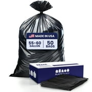 Plasticplace 55-60 Gallon Black Heavy Duty Trash Bags, 1.2 Mil, 38" x 58" Garbage Liners, 50 Count