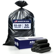 Plasticplace 55-60 Gallon Black Heavy Duty Trash Bags, 1.5 Mil, 38" x 58" Garbage Liners, 50 Count