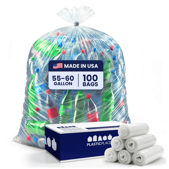 Plasticplace 55-60 gallon Trash Bags  1.5 Mil  Clear Heavy Duty Garbage Can Liners Rolls  38 x 58 (100Count)