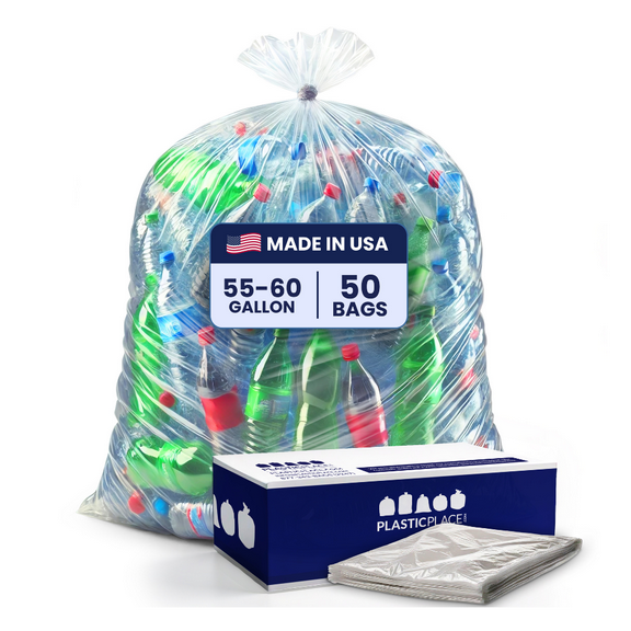 Plasticplace 55-60 Gallon Trash Bags │ 1.5 Mil │ Clear Heavy Duty Garbage Can Liners │ 36” x 58” (50 Count) (T55415CL)