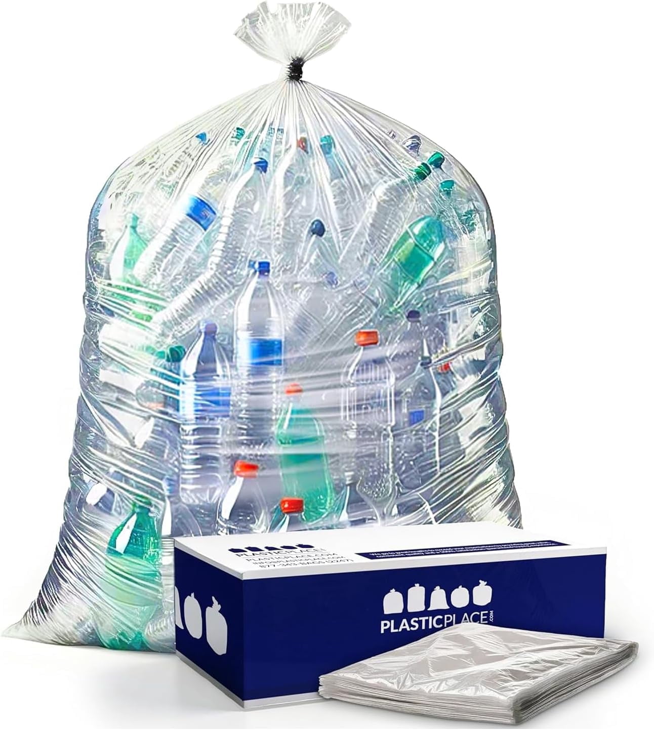Plasticplace 55-60 Gallon Trash Bags │ 2 Mil │ Clear Heavy Duty Garbage Can Liners │ 38” x 58” 1 Count (Pack of 50)