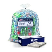 Plasticplace 55-60 Gallon Contractor Clear Trash Bags, 3.0 Mil Thick Heavy Duty Garbage Liners, 50 Count