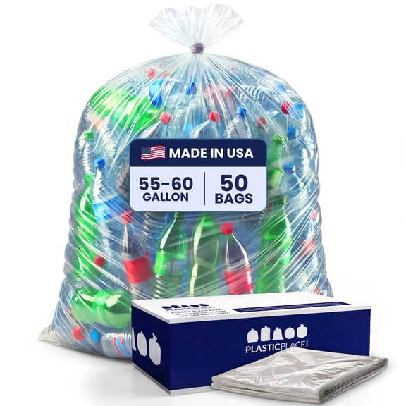 Plasticplace 55-60 Gallon Contractor Trash Bags- Clear, Case of 50 Bags