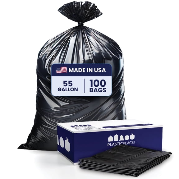 Plasticplace 55-60 Gallon Trash Bags │ 1.7 Mil EQ │ Black Trashbags Heavy Duty Garbage Can Liners │ 38” x 58” (100 Count)