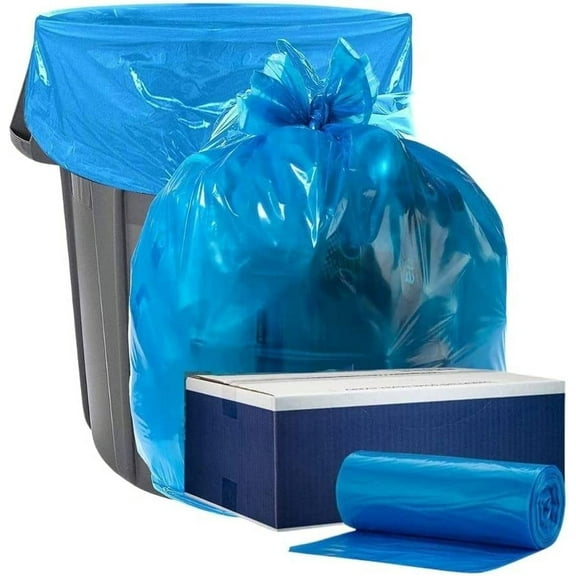Plasticplace 55-60 Gallon Blue Recycling Trash Bags, 1.5 Mil Heavy-Duty Garbage Can Liners, Large 38” x 55” Industrial Strength Plastic Bags for Home, Commercial & Outdoor Use, 100 Count Trashbags