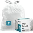 thumbnail image 1 of Plasticplace Custom Fit Trash Bags, Compatible with simplehuman Code F (200 Count) White Drawstring Garbage Liners 6.5 Gallon, 21.75" x 20", 1 of 8