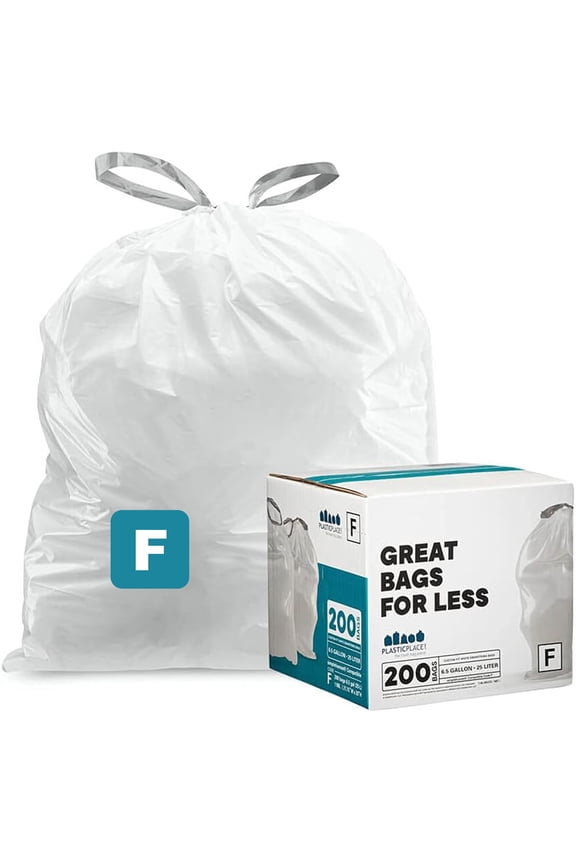 Custom Fit Trash Bags, Compatible with simplehuman Code F (200 Count) White Drawstring Garbage Liners 6.5 Gallon, 21.75" x 20"
