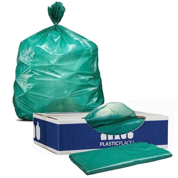 Plasticplace 64-65 Gallon Trash Can Liners for Toter │ 1.5 Mil │ Green Heavy Duty Garbage Bags │ 50” x 60” (50 Count) (W65LDGTL)