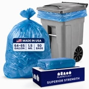 Plasticplace 64-65 Gallon Recycling Trash Bags For Toter  1.5 Mil   Blue Heavy Duty Garbage Can Liners   50  x 60  50 Count