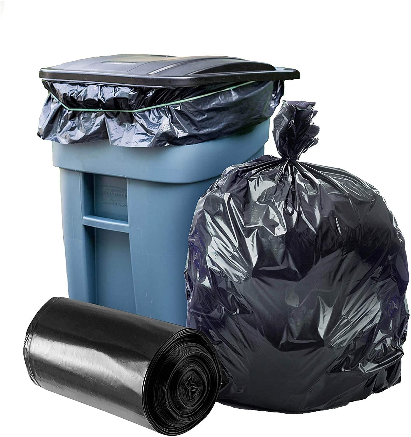 Plasticplace 65 Gallon Rollout Trash Bags, 100 Count, Black