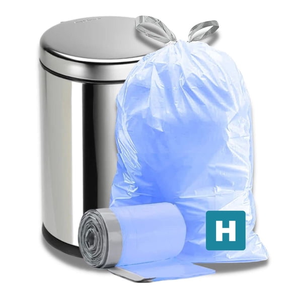 Plasticplace Custom Fit Trash Bags, Compatible with simplehuman Code H (200 Count) Tinted Blue Drawstring Garbage Liners 8-9 Gallon / 30-35 Liters, 18.5" x 28"
