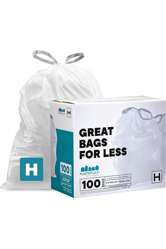 Trash Bags, Compatible with Simplehuman Code H, 8-9 Gallon Trash Can Liners, White Drawstring Garbage Bags, 100 Count, 18.5"x28", Heavy Duty, Tear-Resistant Kitchen & Bathroom