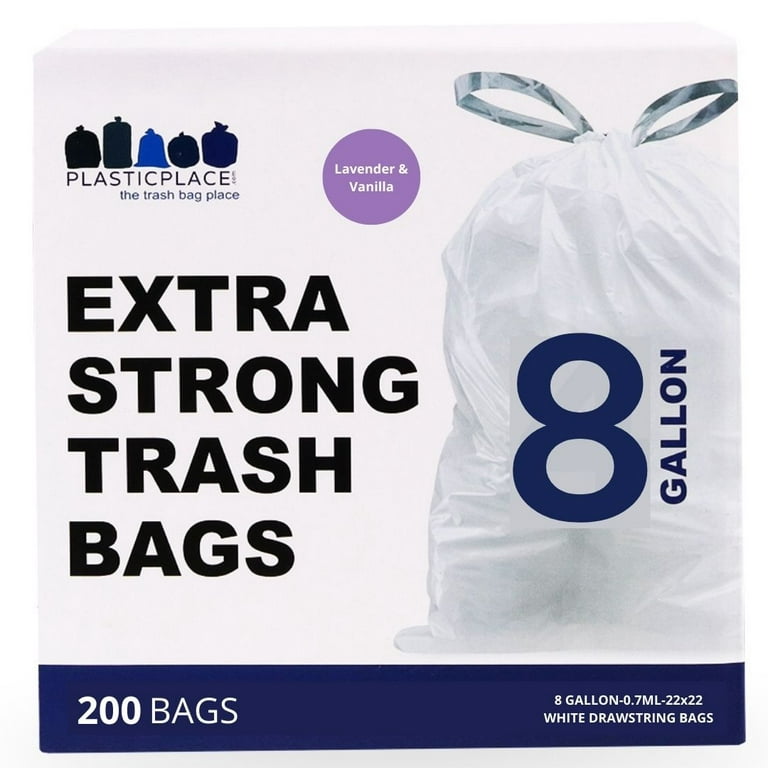 Plasticplace 8 gal. 22 in. x 22 in. 0.7 Mil White Lavender and Soft Vanilla Scented Garbage Can Liners Trash Bags (200-Count)