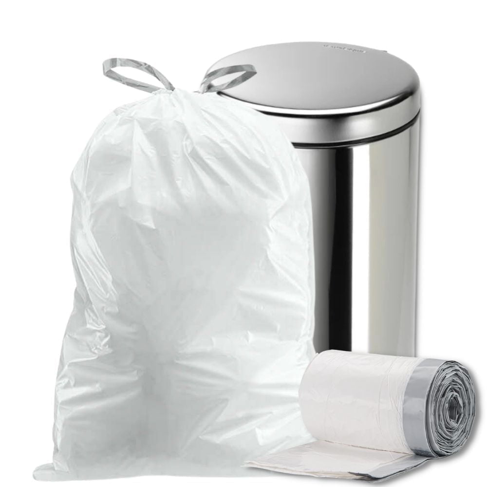 8 Gallon White Drawstring Trash Bags, 200 Count