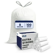 Plasticplace 8 Gallon White Drawstring Trash Bags, 0.7 Mil, 22"x22" Garbage Can Liners, 100 Count