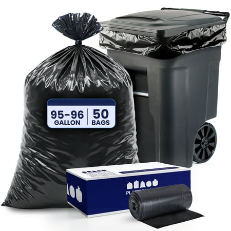95-96 Gallon Trash Bags ¦ 2.0 Mil ¦ Black Heavy Duty Garbage Can Liners ¦ 61” x 68” (50 Count)