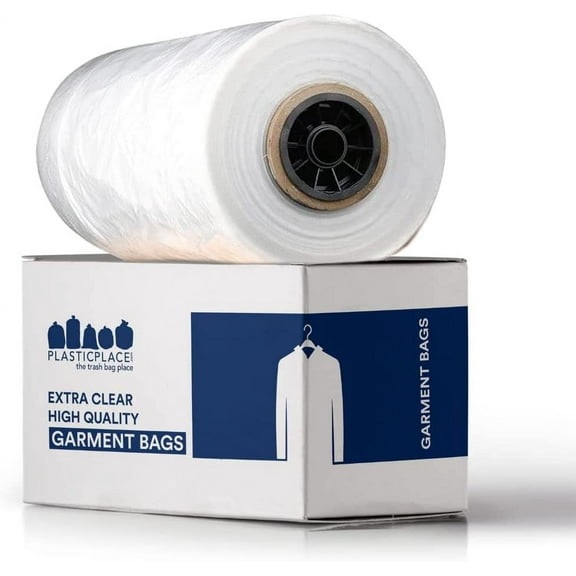 Plasticplace Clear Garment Bags 0.65 Mil Heavy-Duty Pants Covers 21” x 7” x 30”, Dry Cleaner, Travel, Closet Storage, Perforated Roll with Hanger Holes, Wrinkle-Free Protection, 577 Count