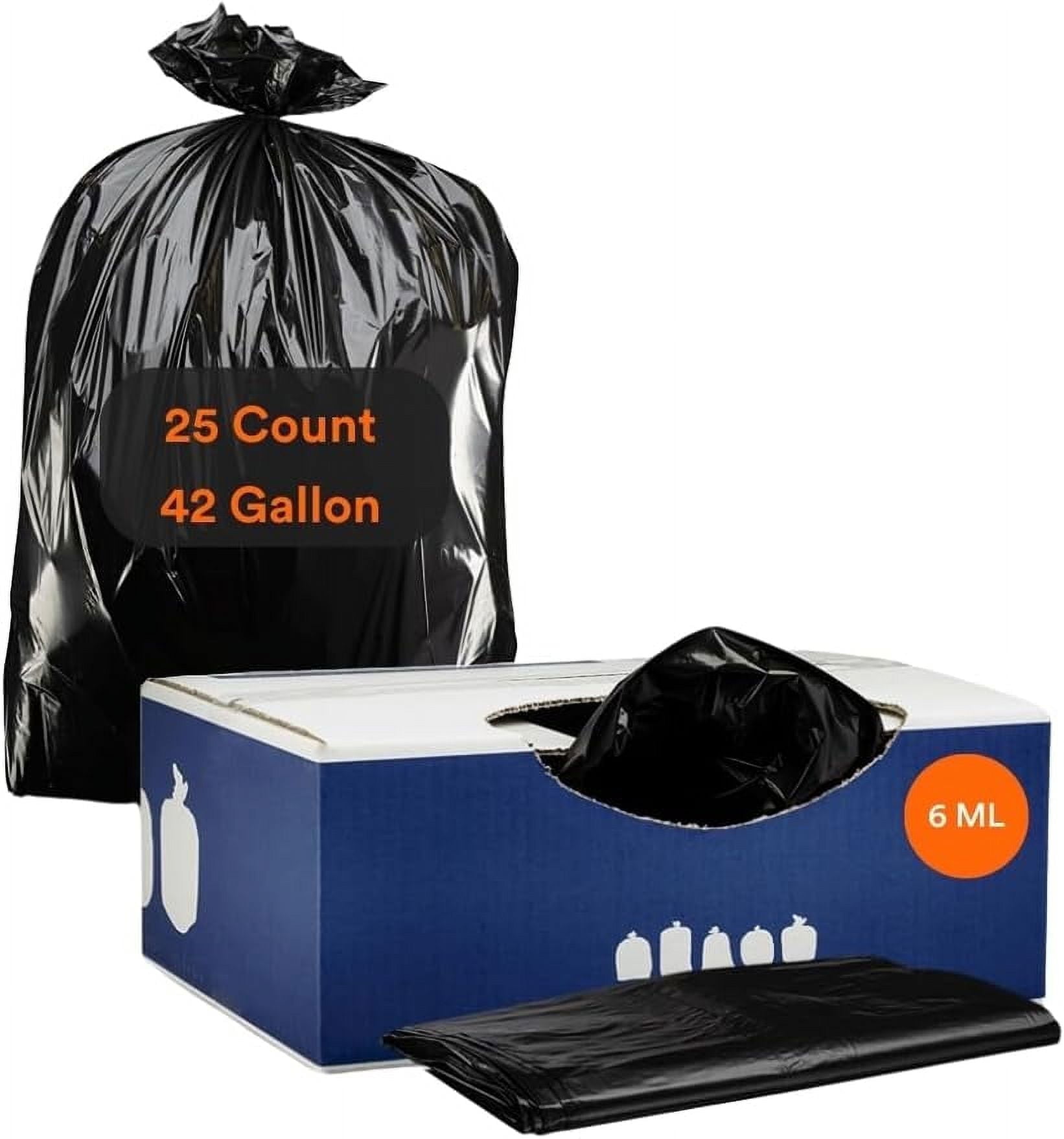 Plasticplace Contractor Trash Bags 42 Gallon │ 6.0 Mil │ Black Heavy Duty Garbage Bag │ 33” x 48” (25 Count)