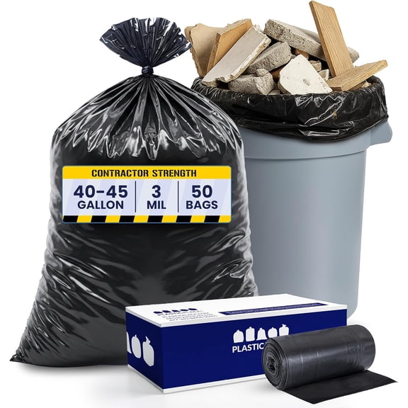 Plasticplace Contractor Trash Bags 40-45 Gallon  3.0 Mil  Black Heavy Duty Garbage Bag  40 x 48 (50 Count)