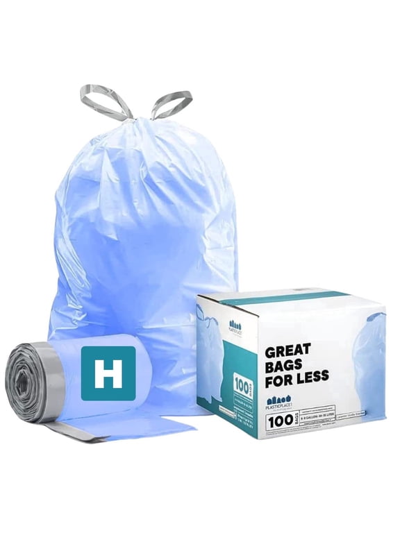 Custom Fit Blue Drawstring Trash Bags, Compatible with simplehuman Code H, Tear-Resistant, Scent-Free, for Indoor Use Home Office Trashbags (100 Count), 8-9 Gallon / 30-35L, 18.5" x 28"
