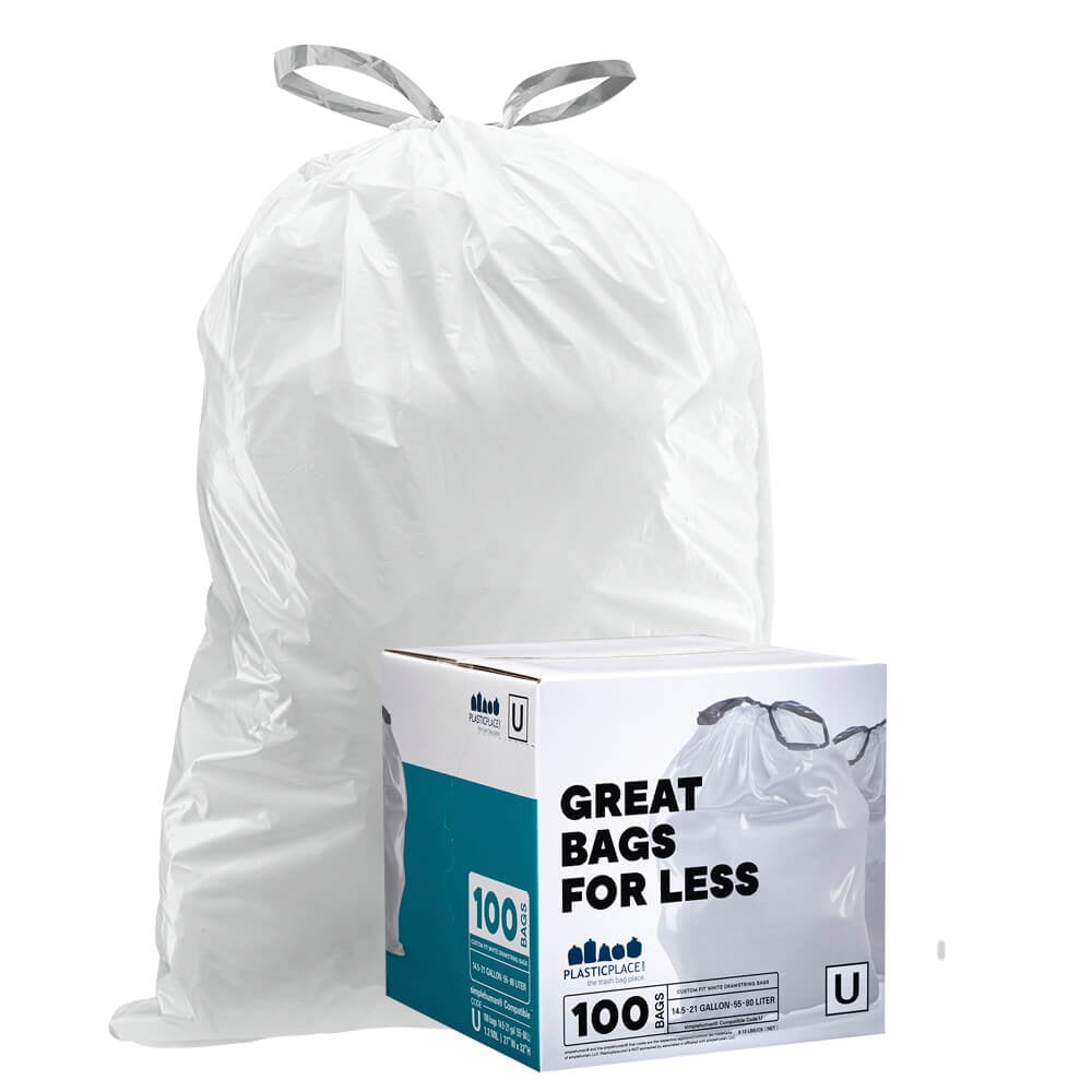 simplehuman Code G Custom Fit Drawstring Trash Bags in Dispenser Packs, 100  Count, 30 Liter / 8 Gallon, White 