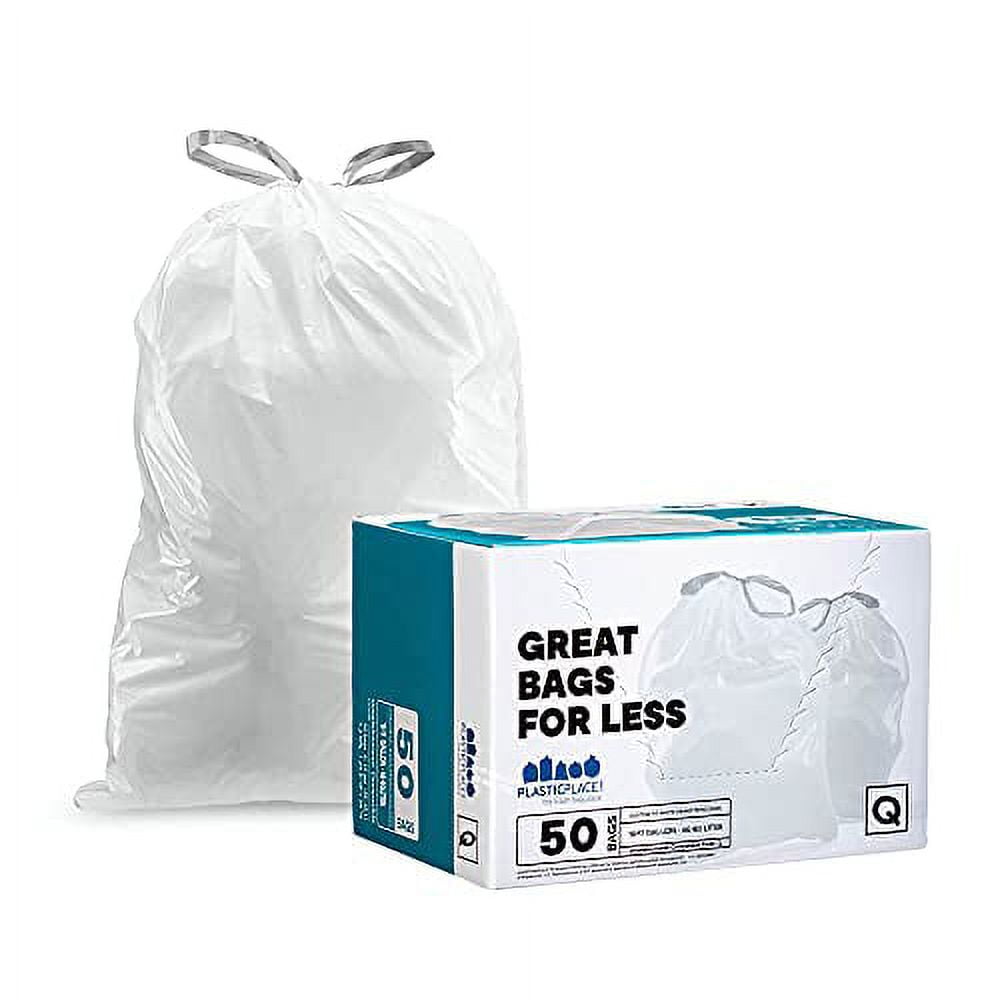 Plasticplace Custom Fit Trash Bags â”‚ simplehuman (x) Code Q Compatible  (50 Count) â”‚ White Drawstring Garbage Liners 13-17 Gallon / 40-65 Liter  â”‚ 25.25 x 32.75 