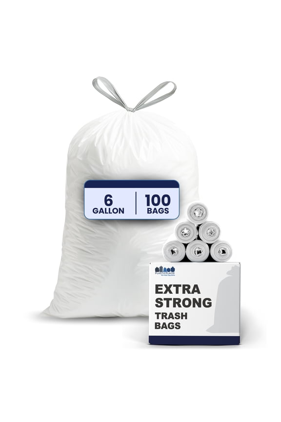 6 Gallon Trash Bags White Drawstring Garbage Can Liners, 17” x 20”, 100 Count, for Bathroom Kitchen Office Car Small Trash Bags, Leak-Proof & Tear-Resistant