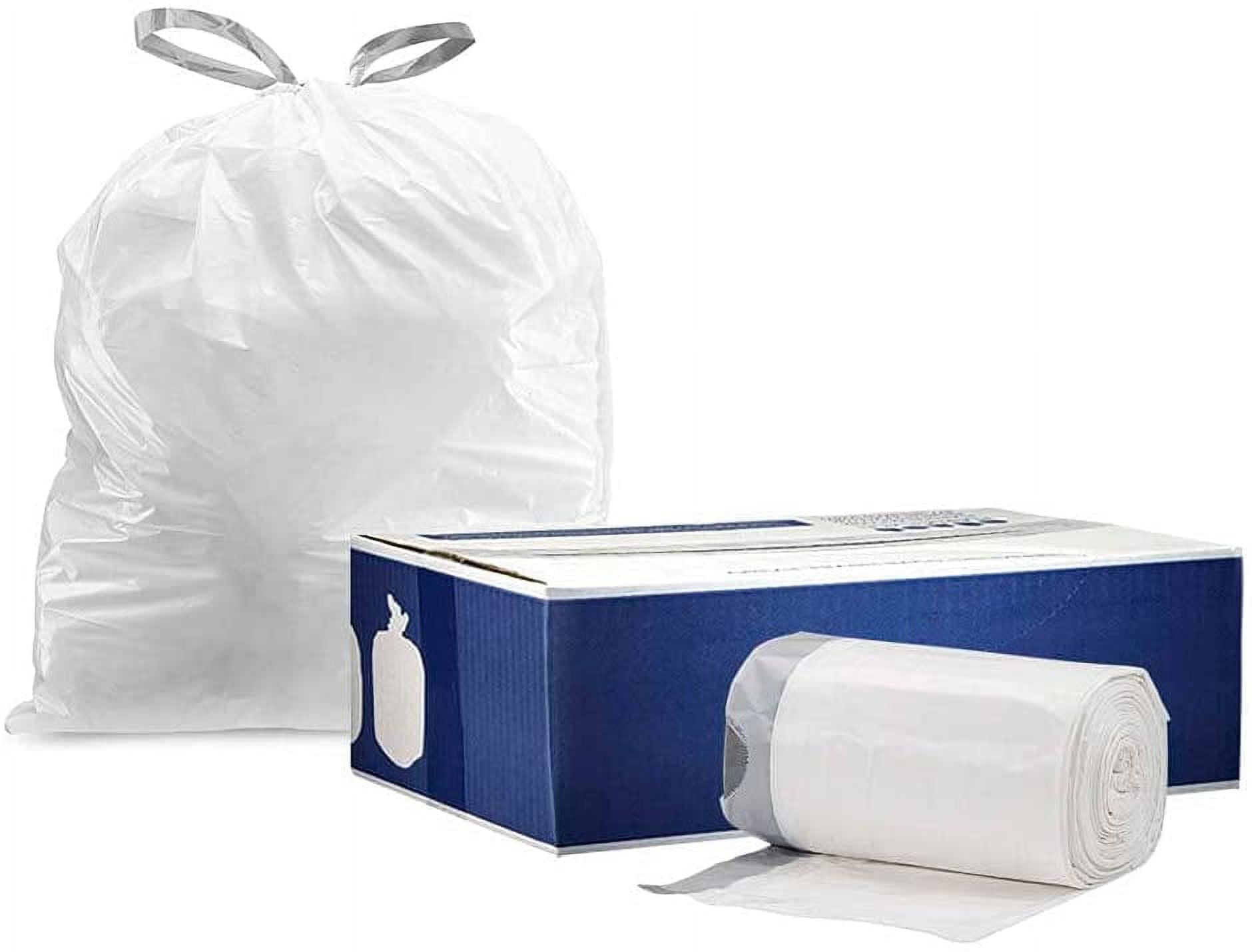 White 6 Gallon Drawstring Trash Bags, 0.7 Mil Thickness, 100 Count