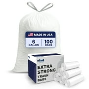 Plasticplace Drawstring 6 Gallon Trash Bags 0.7 Mil 17" x 20" White Garbage Can Liners, 100 Count