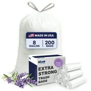 Plasticplace Drawstring 8 Gallon Trash Bags, Lavender & Vanilla Scent, White, 0.7 Mil, 200 Bags