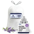 thumbnail image 1 of Plasticplace 8 Gallon Trash Bags │ 0.7 Mil │ White Drawstring Garbage Can Liners │ 22" x 22" (200 Count/Scented), 1 of 6