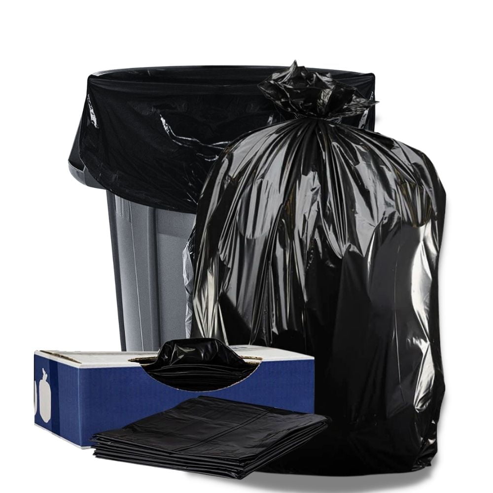 Easy Grab 55-60 Gallon Trash Bags, 150 Count, Made in USA, Heavy Duty, Bulk, SuperValue, Black Multi-Use Garbage Bags