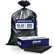Plasticplace 55-60 Gallon Trash Bags , Heavy-Duty Black Garbage Can Liners , Large, Puncture-Resistant & Leak-Proof , 36” x 58” (100 Count) for Industrial, Commercial & Outdoor Yard Waste 1.5 Mil
