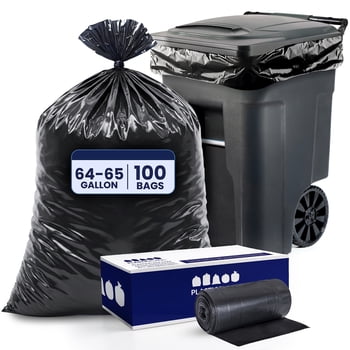 Plasticplace 64-65 Gallon Trash Bags for Toter ,Black Heavy Duty Garbage Bags ,50” x 60” ,100 Count , Durable, Leak-Proof , Perfect for Outdoor Rollaway Cans Trashbags Contractor Industrial 1.2 Mil