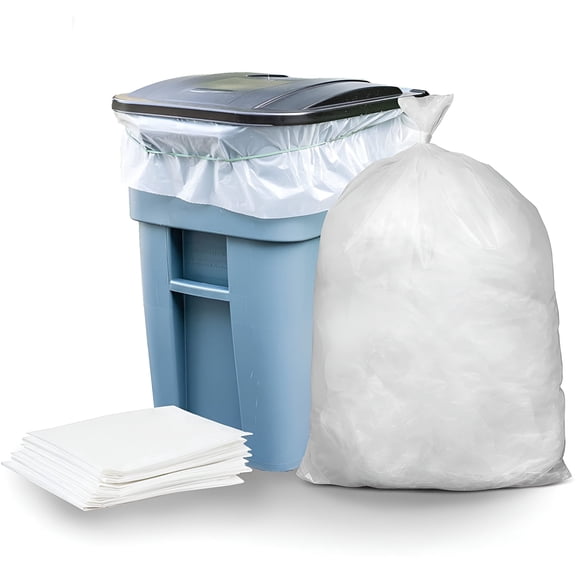 Plasticplace 64-65 Gallon Trash Can Liners for Toter │ 1.5 Mil │ Clear Heavy Duty Garbage Bags │ 50” X 60” (50 Count)