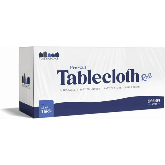 Pre-Cut Clear Plastic Disposable Tablecloth - Rectangular Covers Coreless Roll - Ideal for Parties and Events, Quick and Hassle-Free Clean-Up (66" x 54")