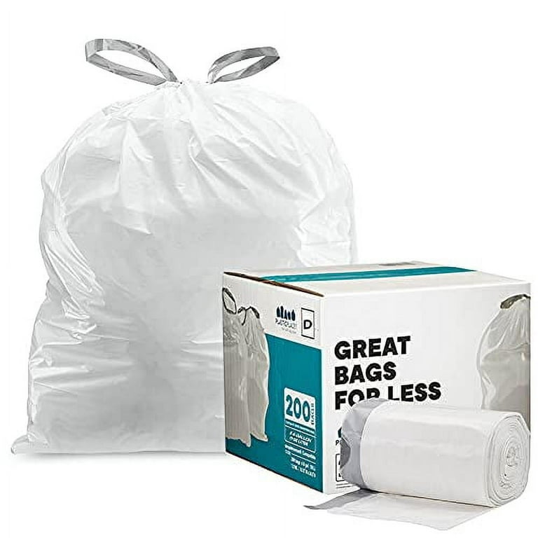 Plasticplace Custom Fit Trash Bags │ simplehuman (x) Code D Compatible (100  Count) │ White Drawstring Garbage Liners 5.3 Gallon / 20 Liter │ 15.75 x