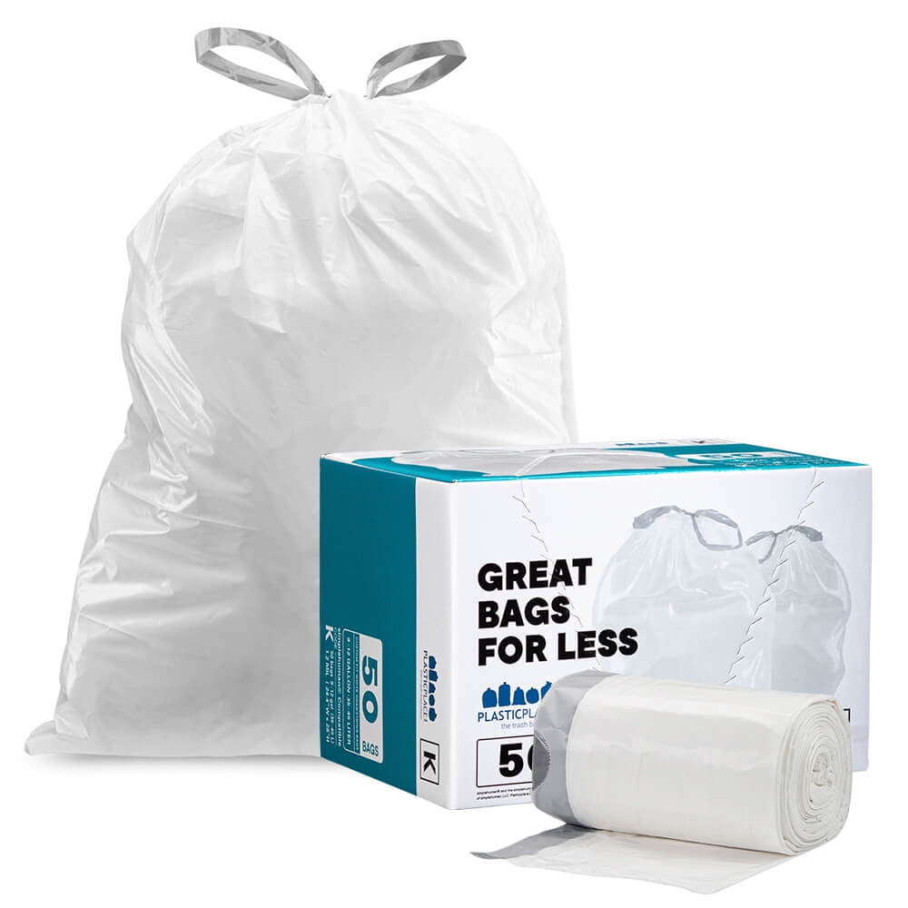 Plasticplace Simplehuman* Code K Compatible Drawstring Trash Bags, 10  Gallon (50 Count)