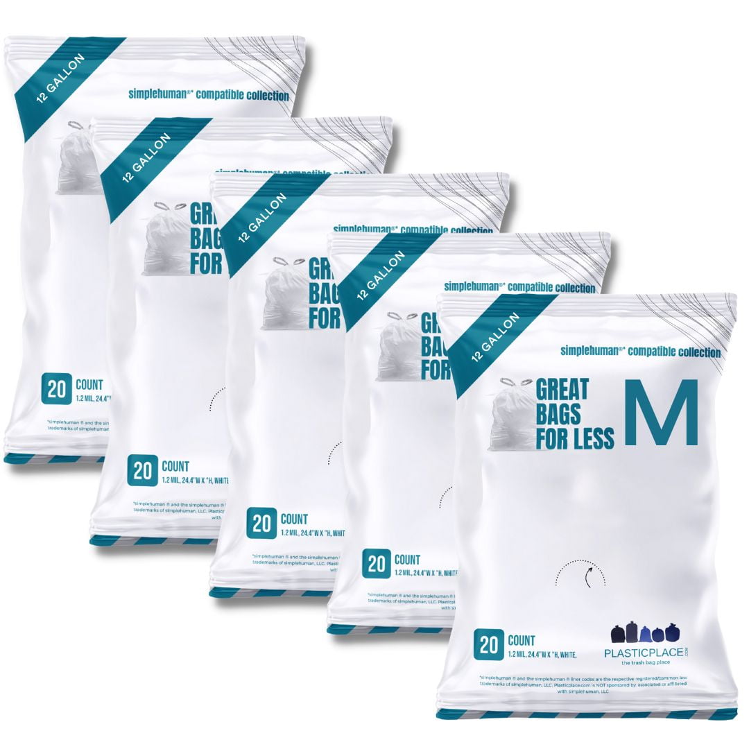Code M 200 Count 12 Gallon 45 Liter Trash Bags with Reinforced Drawstring |  Reliable1st Compatible with simplehuman Code M | 1.2 Mil Thick Heavy Duty