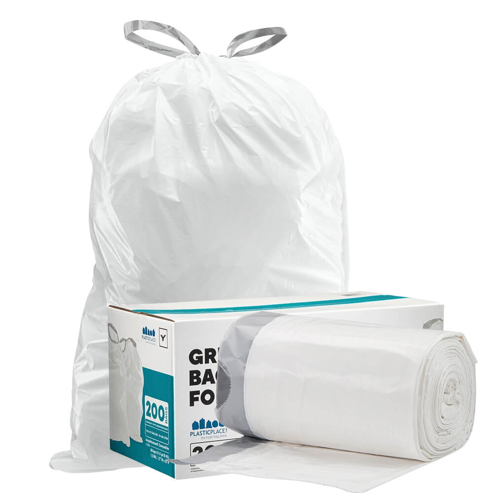 simplehuman Code Q Custom Fit Drawstring Trash Bags in Dispenser Packs, 100 Count, 50-65 Liter / 13-17 Gallon, White