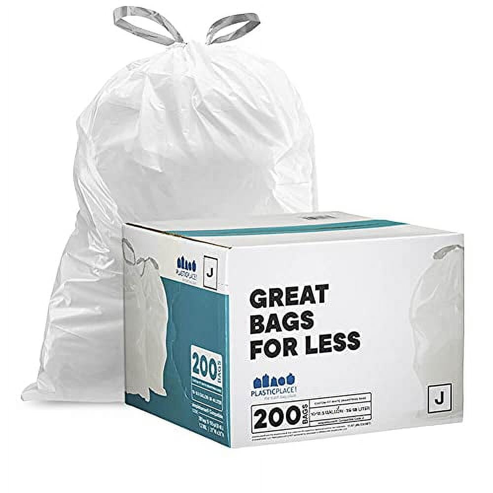 Plasticplace Trash Bags â”‚simplehuman (x) Code J Compatible ”‚White  Drawstring Garbage Liners 10-10.5 Gallon / 38-40 Liter â”‚ 21 x 28, 50  Count