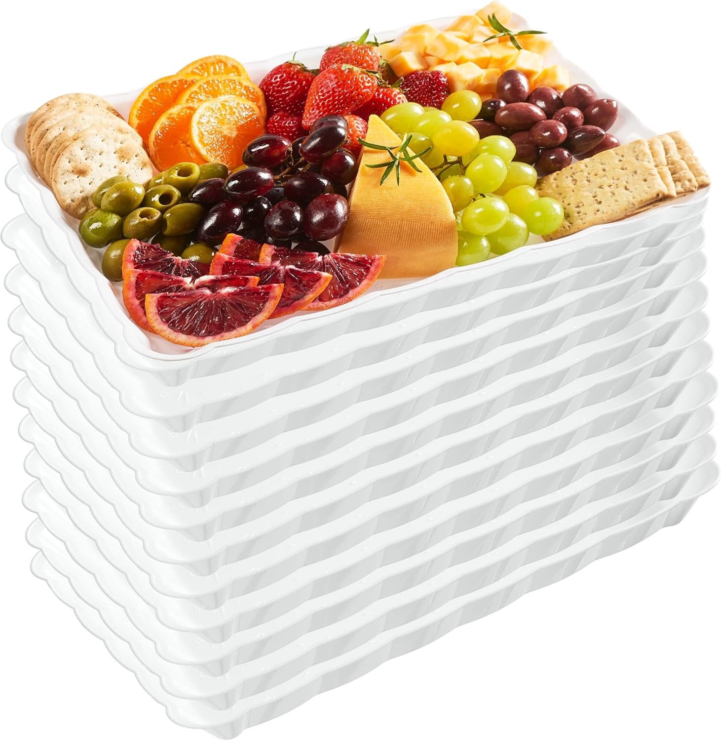 Plasticpro Plastic Serving Trays - Serving Platters Rectangle 9X13 Disposable Party Dish 4 White