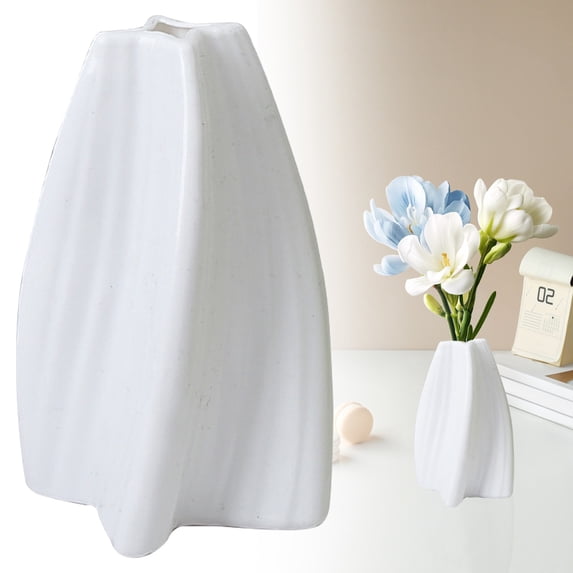 Plastics Flower Vase, White Textured Decorative Floral Vase, Elegant Bud Vase for Artificial Bouquet Arrangement, Flower Vase For Family Wedding Room Dining Table Home Decor, 4.4*6.7 in